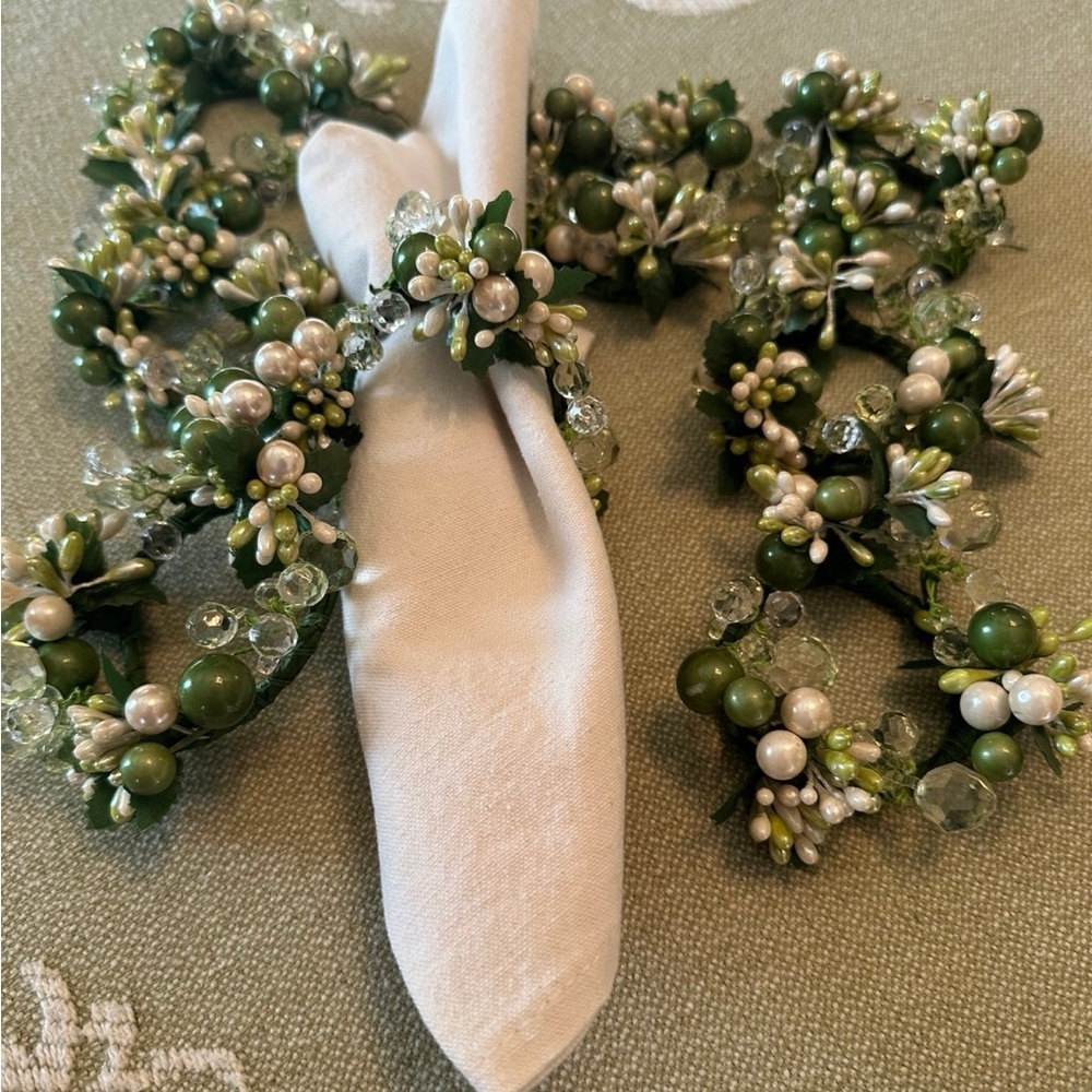 Elegant Green and White Napkin Rings